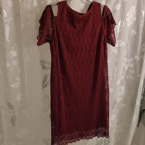 Nine West Burgundy Lace Midi Dress
